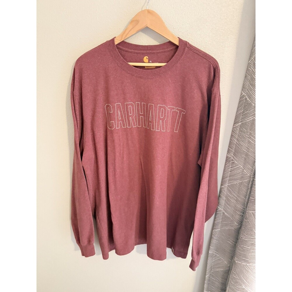 Carhartt Men's XL Regular Fit Long Sleeve dark red block Logo Crew Neck T-Shirt